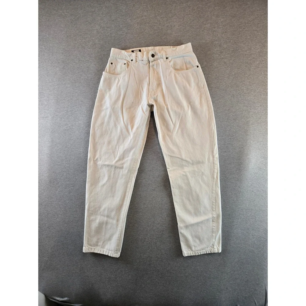 Vintage Stussy Jeans Mens 34 Cream Baggy Made USA Button Fly Denim 80's Skater